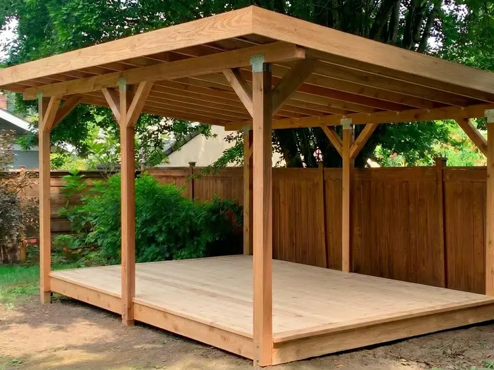Freestanding cedar pavilion over a new deck platform
